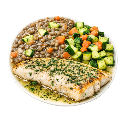Guiso casero de lentejas con pescado a las finas hierbas