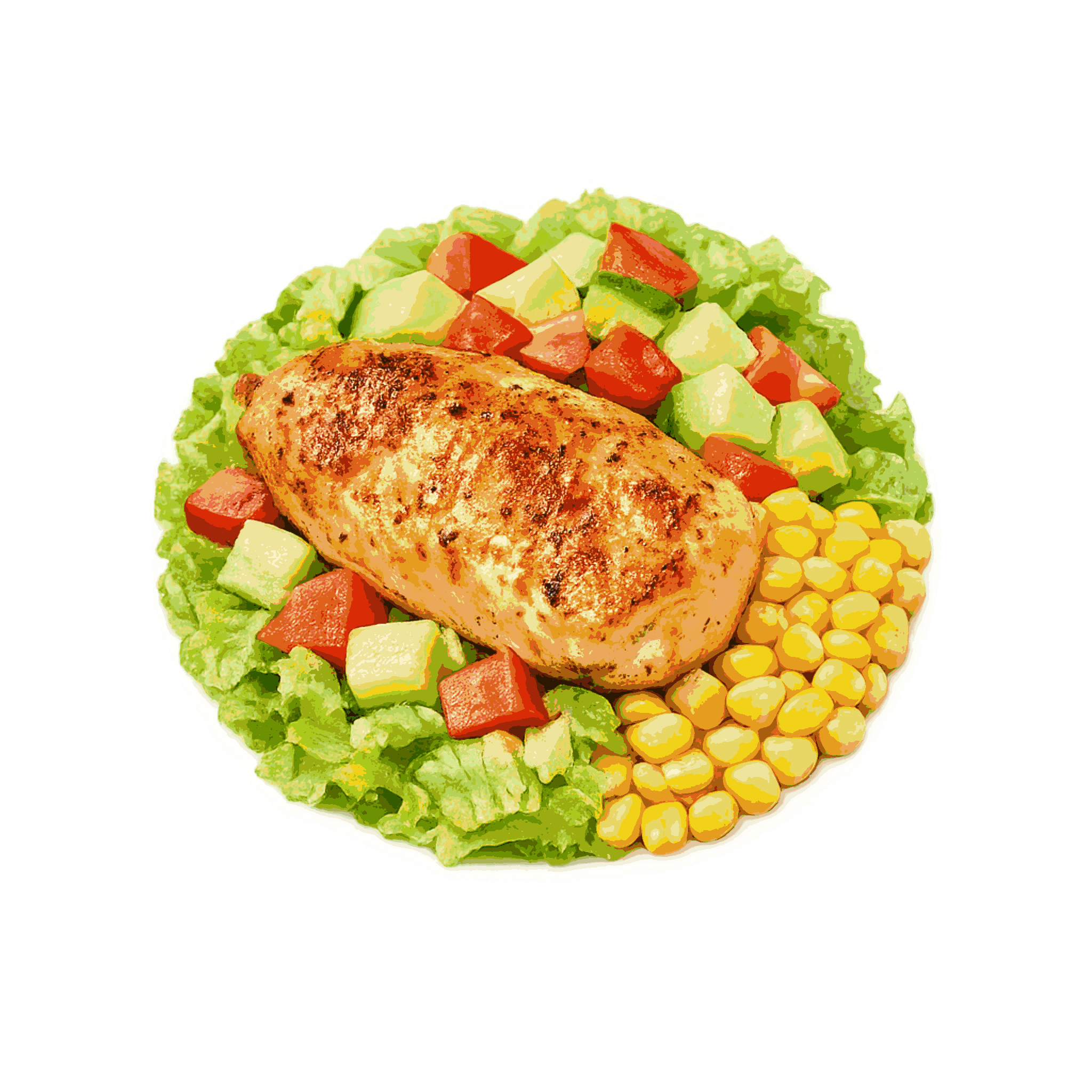 Pollo dorado con vegetales de estación