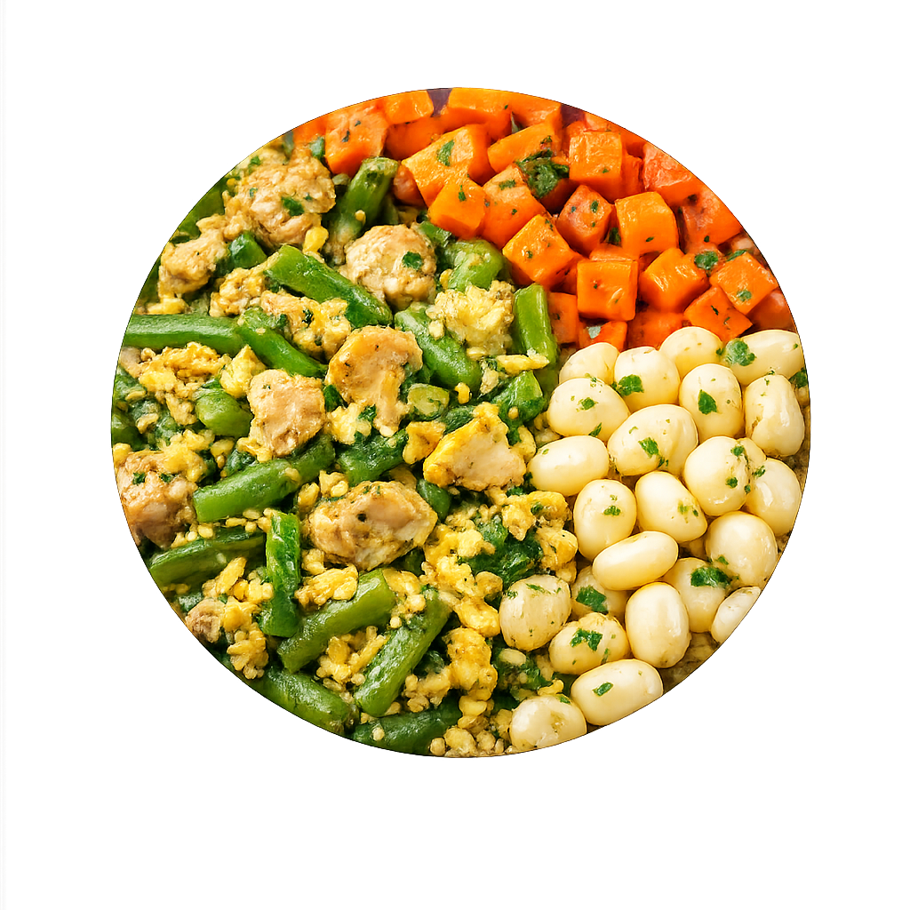 Revuelto de vainitas con pollo y huevo