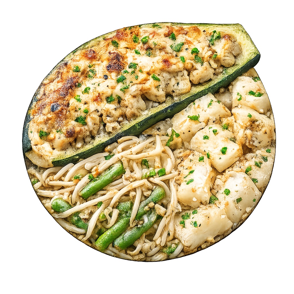 Zucchini relleno gratinado con queso