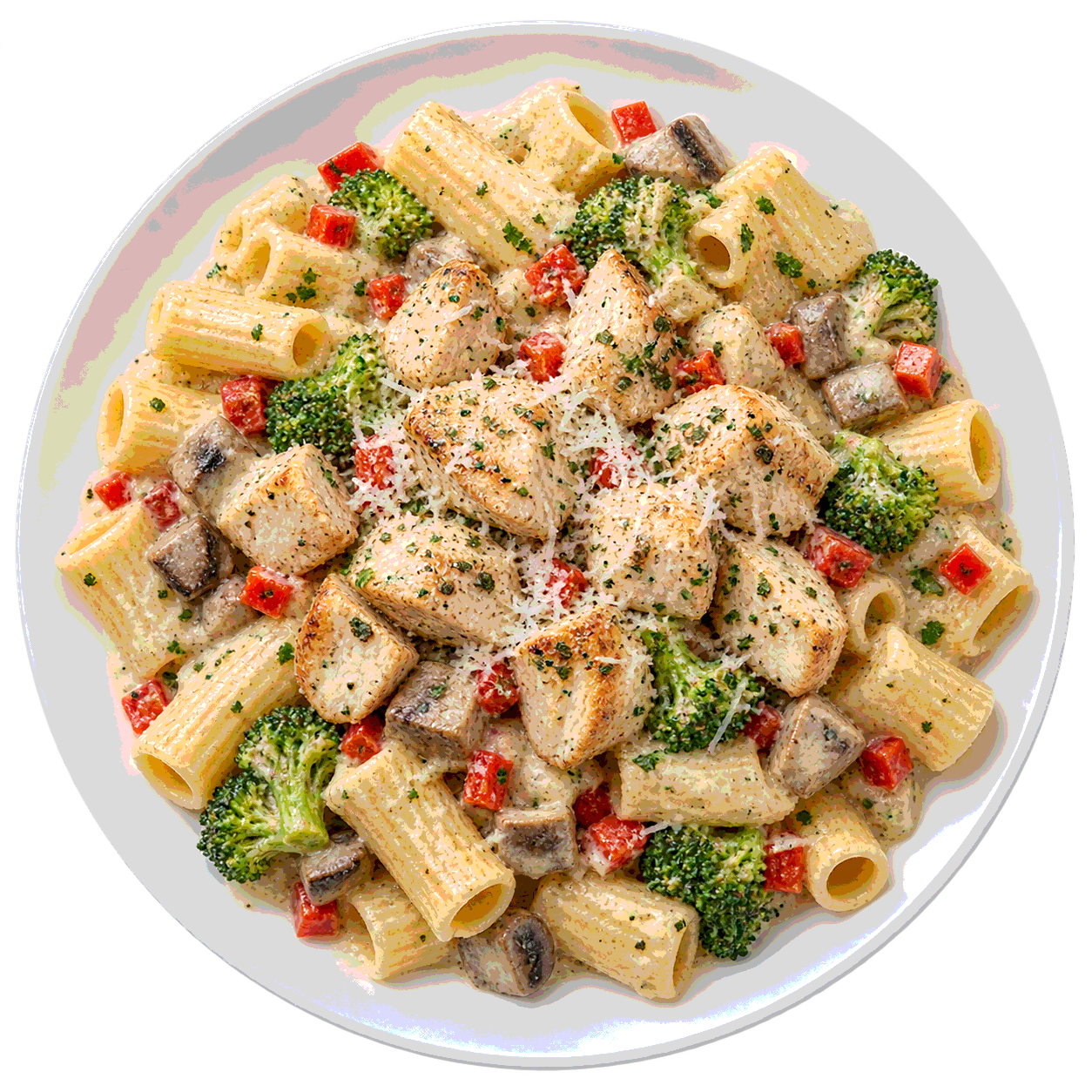 Pollo a las finas hierbas con regatoni cremoso