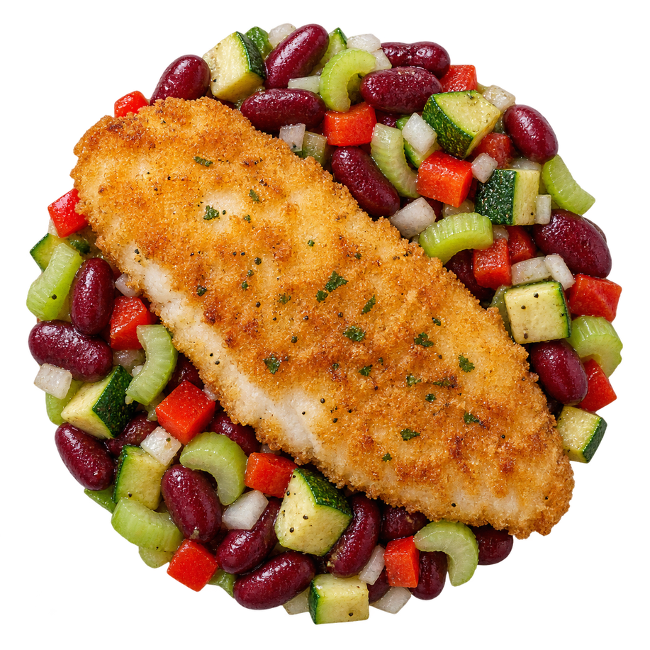 Pescado apanado con ensalada de frejoles
