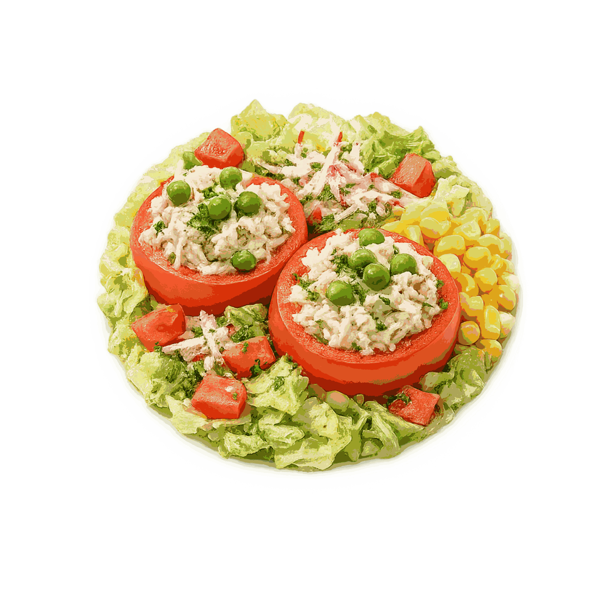 Tomate relleno con vegetales frescos