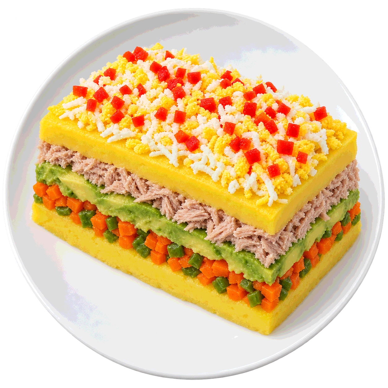 Causa limeña de atún con palta y vegetales